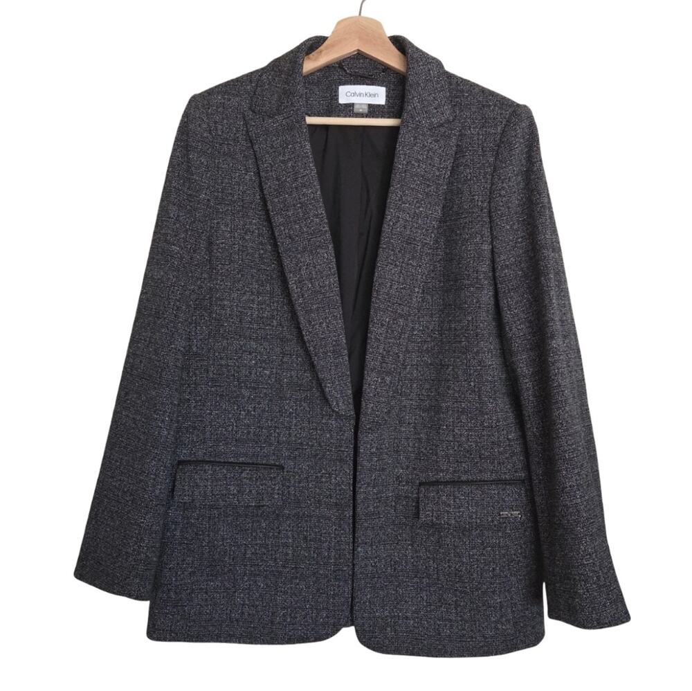 Calvin Klein | Speckle Knit Open Front Longer Length Blazer Pockets Lined